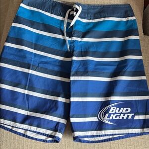Bud Light Blue Striped Classic Boardshort, Size:38,NWOT